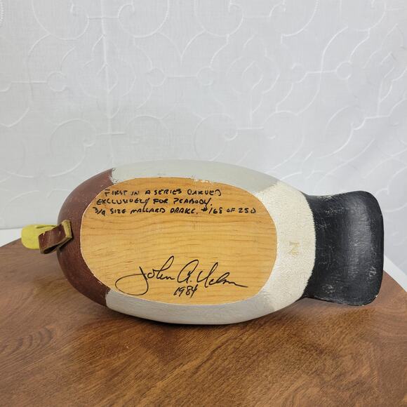 Vintage Signed Wood Carved Peabody Hotel Drake Mallard Duck Decoy Glass Eyes - Picture 5 of 16